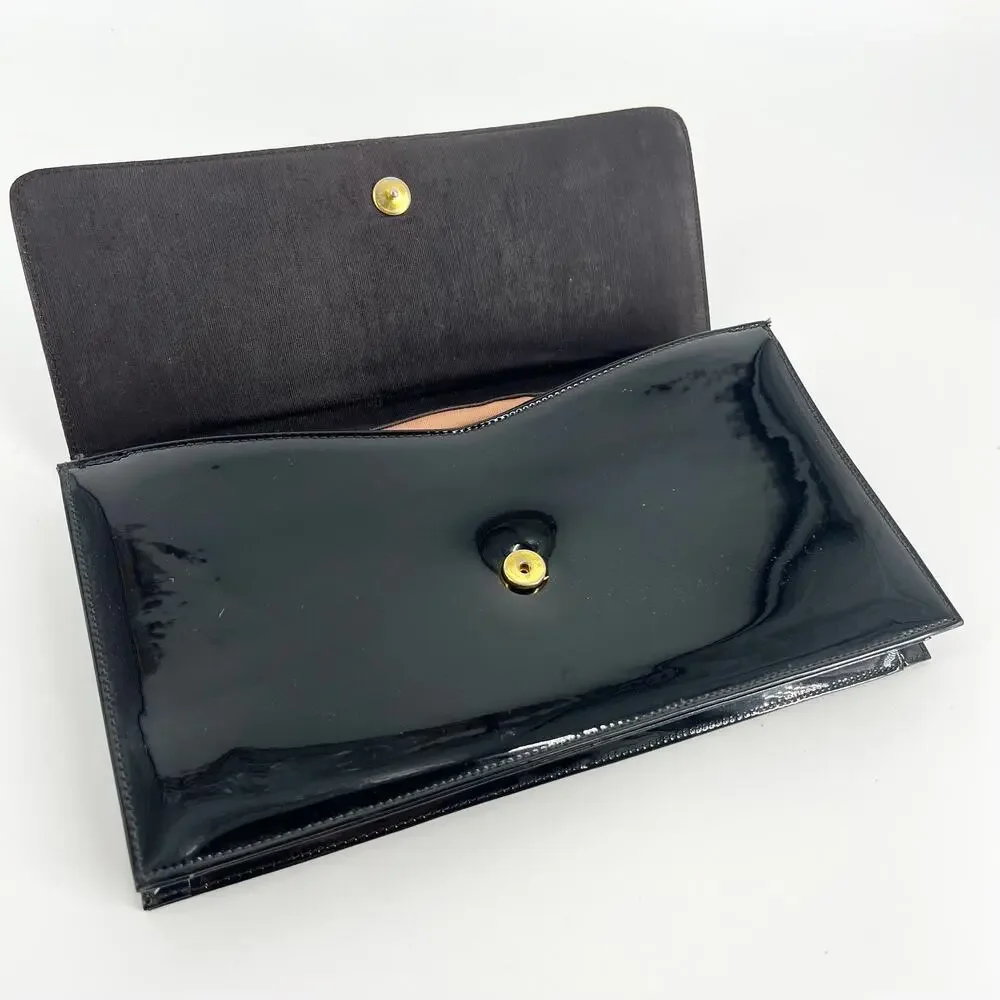 80s shiny black clutch bag 1980s vintage